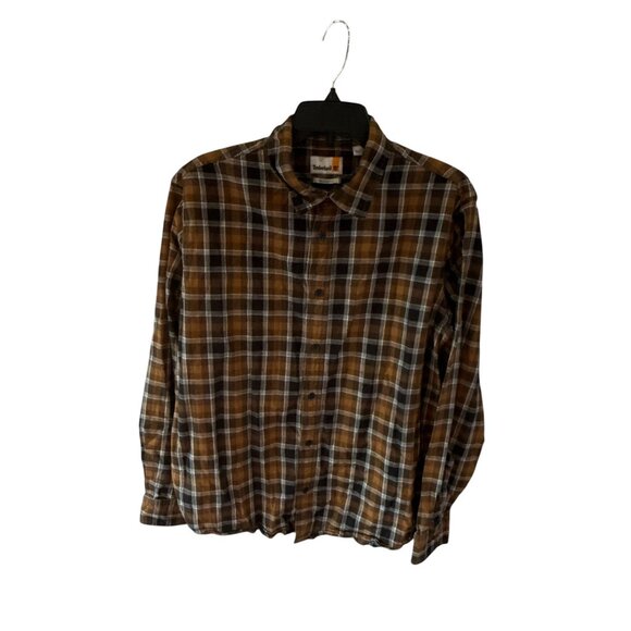 Timberland Brown Plaid Flannel Button Up Shirt XL Regular Fit Long Sleeve - Picture 7 of 8